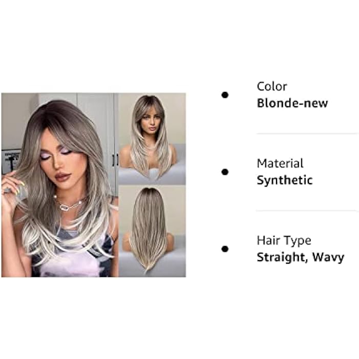DILLARDS Alanhair Long Ombre Blonde Wigs For Women,Haircube Layered Synthetic Wig With Bangs Heat Resistant Fiber Daily - Image 3